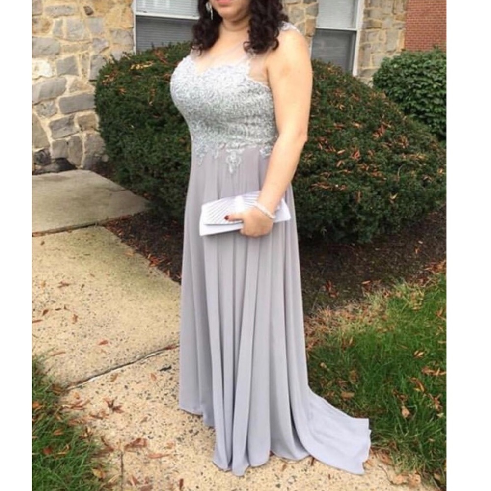 Elegant Silver Gray Cocktail Party Wedding Dress